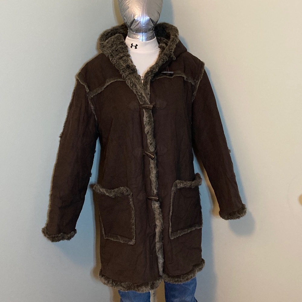 Women's Dark Brown Faux Fur Trim Trench Coat